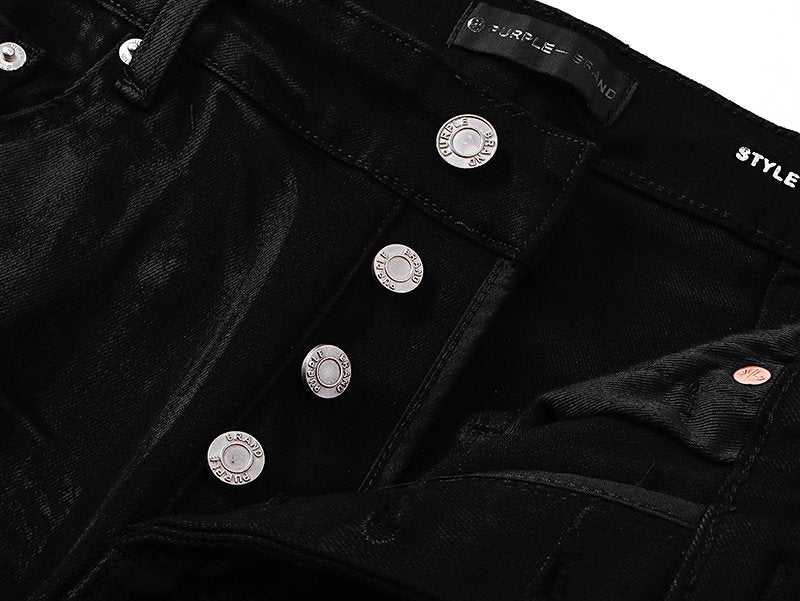 Purple Brand Black Coated Crinkle Flared Jeans ¡ª detail
