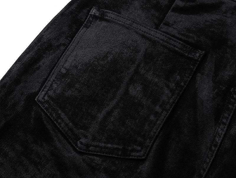 Purple Brand Black Coated Crinkle Flared Jeans ¡ª detail