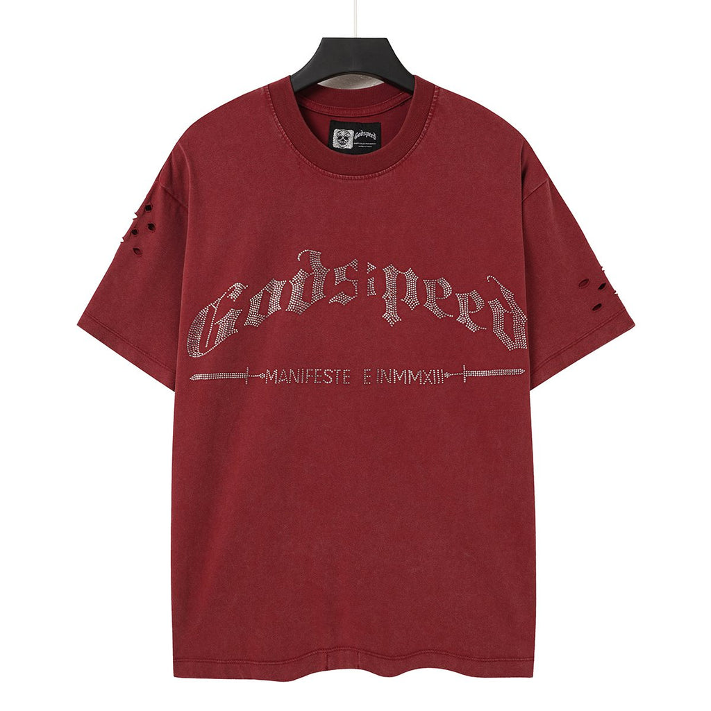 Godspeed Washed Rhinestone Graphic T-Shirt ¡ª front