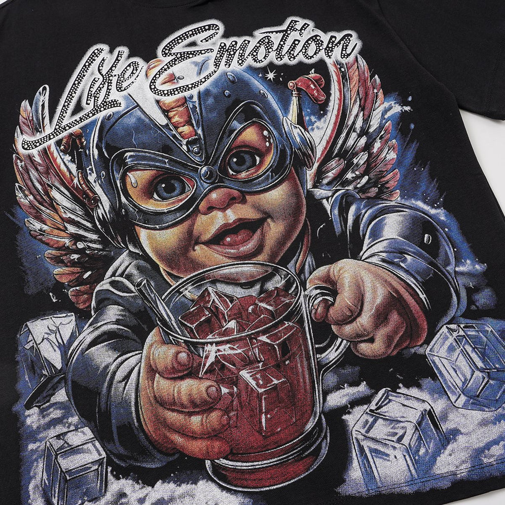 MIXED EMOTION Rhinestone Front Graphic T-Shirt ¡ª detail