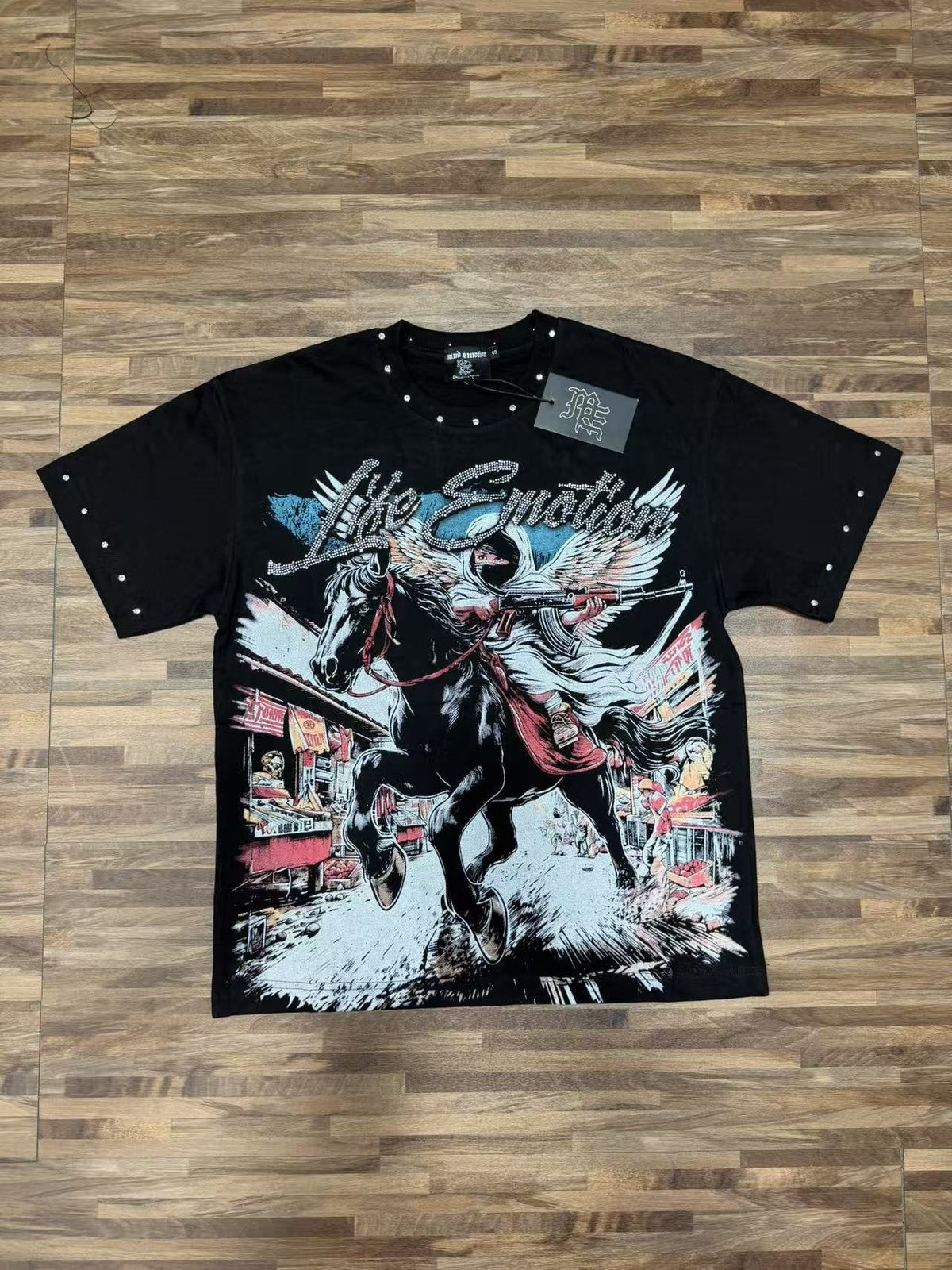 MIXED EMOTION Rhinestone Front Graphic T-Shirt ¡ª front