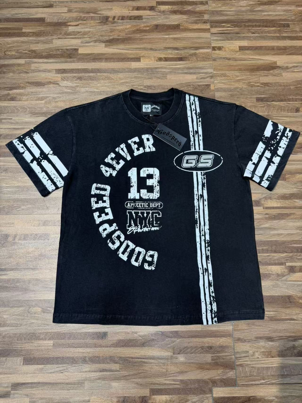 Godspeed Washed Black Distressed Graphic T-Shirt ¡ª front