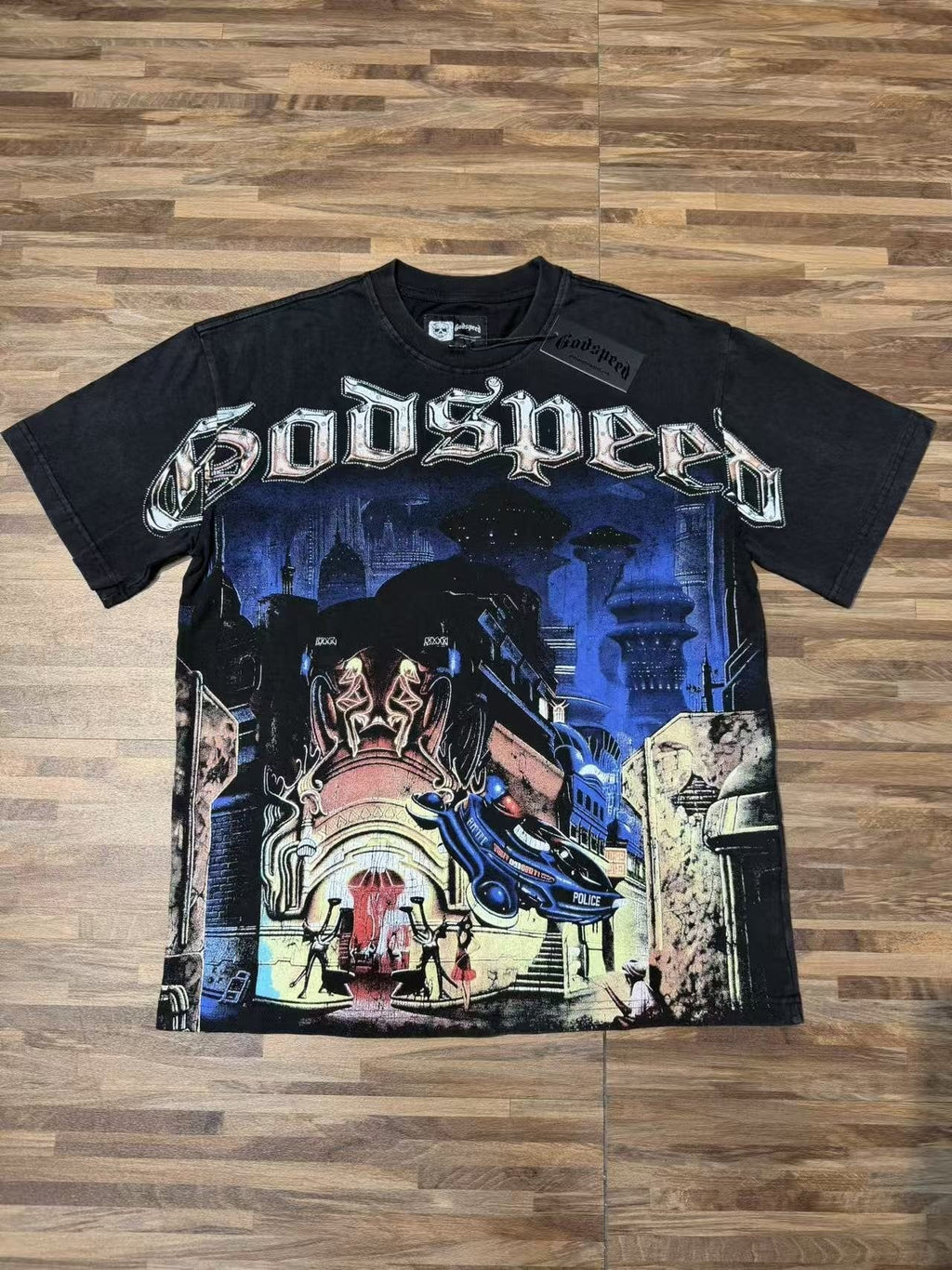 Godspeed Washed Black Rock Graphic T-Shirt ¡ª front