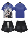 Godspeed Blue Angel Graphic T-Shirt & Black Shorts Set ¡ª front