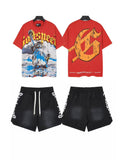 Godspeed Cowboy Graphic Short-Sleeve Set - Red Top / Black Shorts ¡ª front