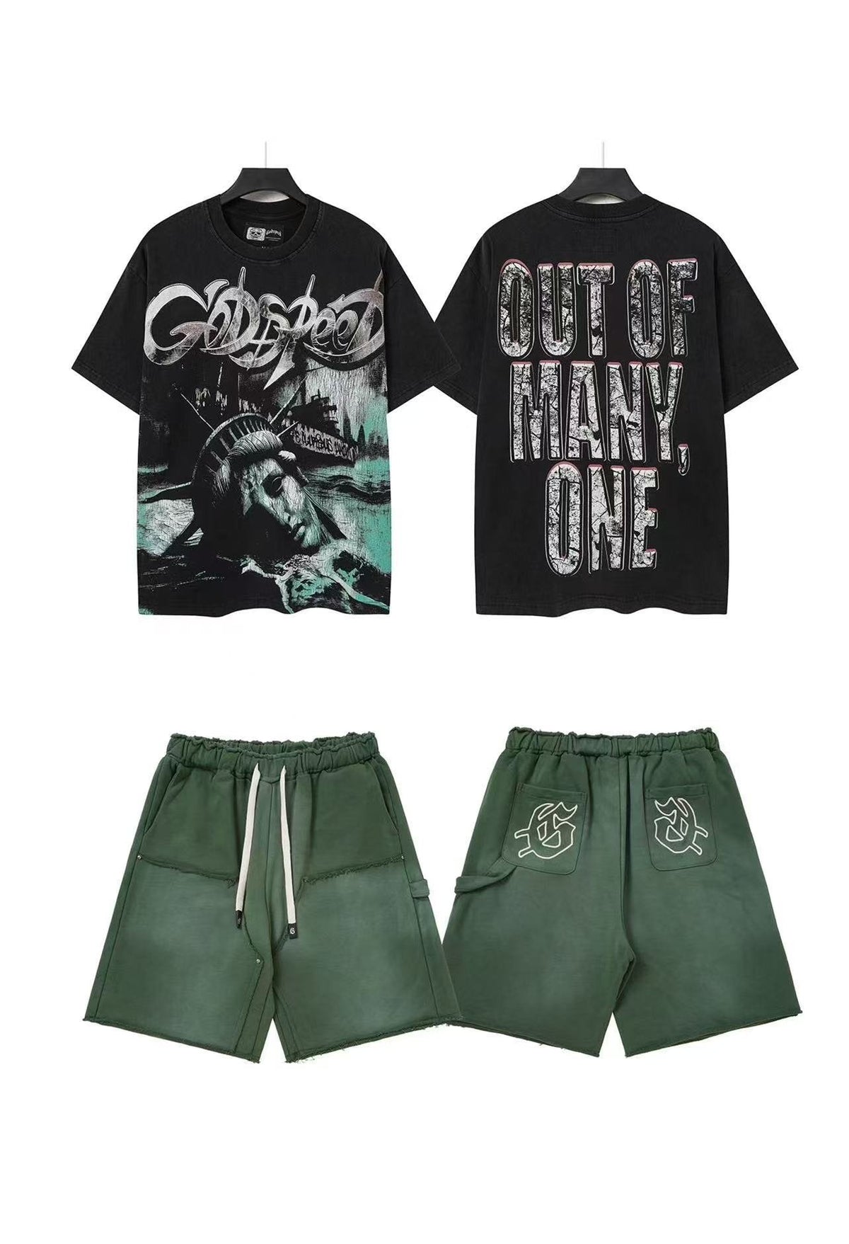 Godspeed Out Of Many Graphic T-Shirt & Shorts Set ¡ª front
