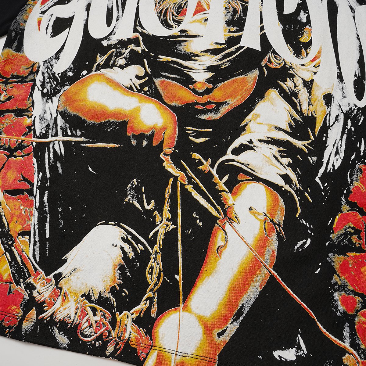 MIXED EMOTION Black Illustrated Front & Back Graphic T-Shirt ¡ª detail