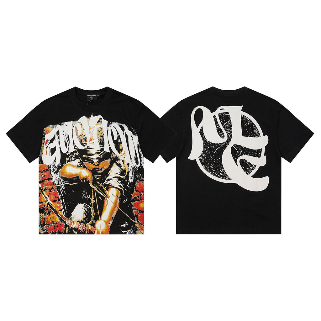 MIXED EMOTION Black Illustrated Front & Back Graphic T-Shirt ¡ª hero