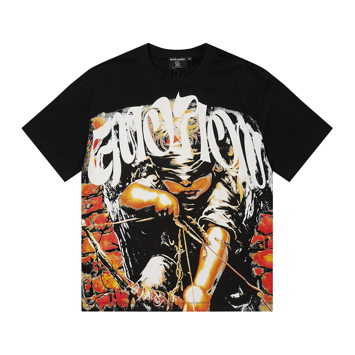 MIXED EMOTION Black Illustrated Front & Back Graphic T-Shirt ¡ª front