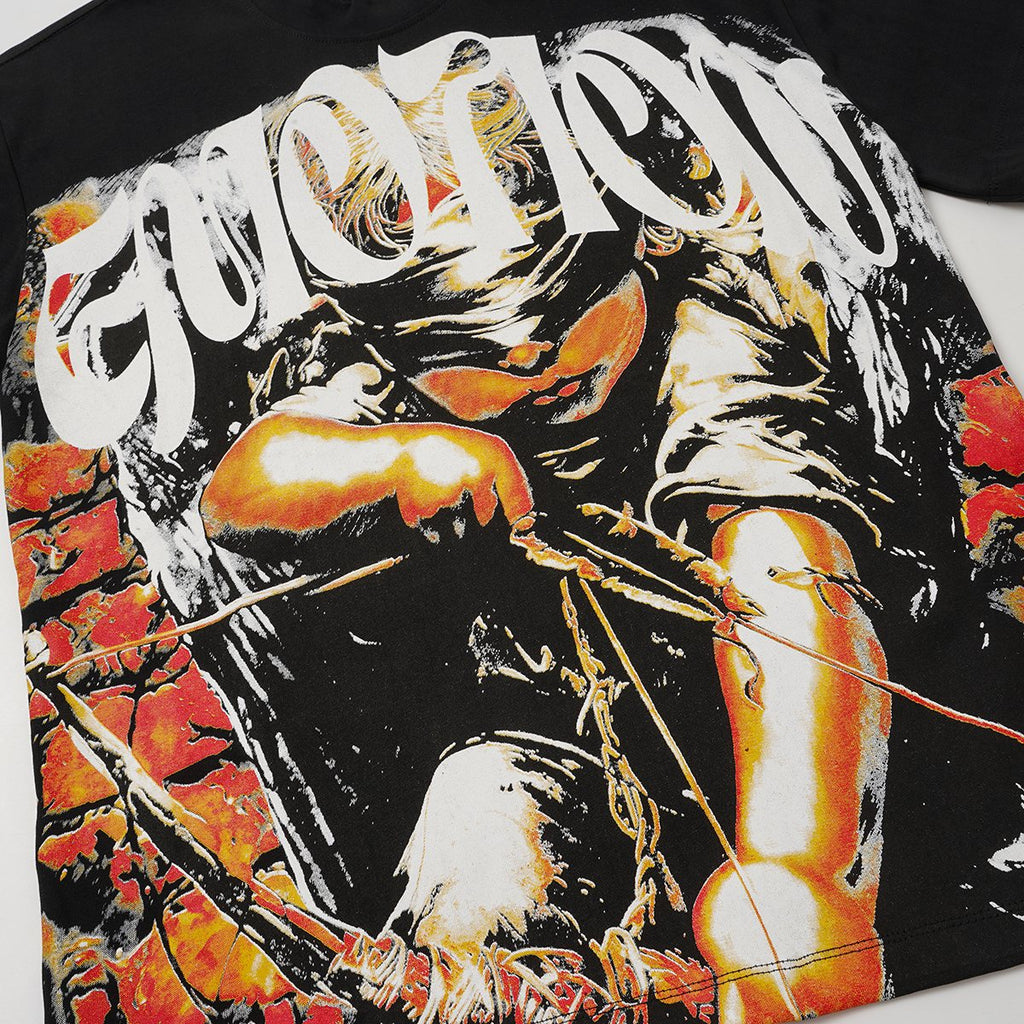 MIXED EMOTION Black Illustrated Front & Back Graphic T-Shirt ¡ª detail