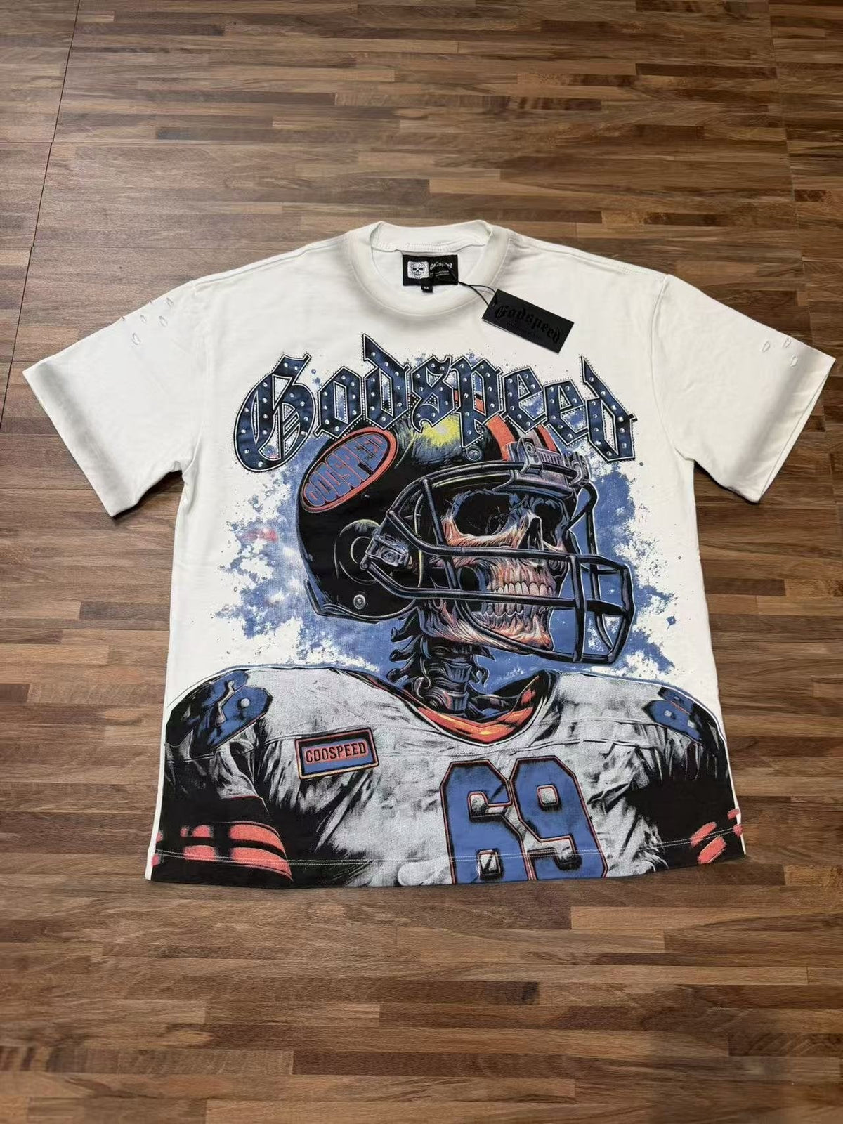 Godspeed Football Skull Graphic T-Shirt ¡ª front
