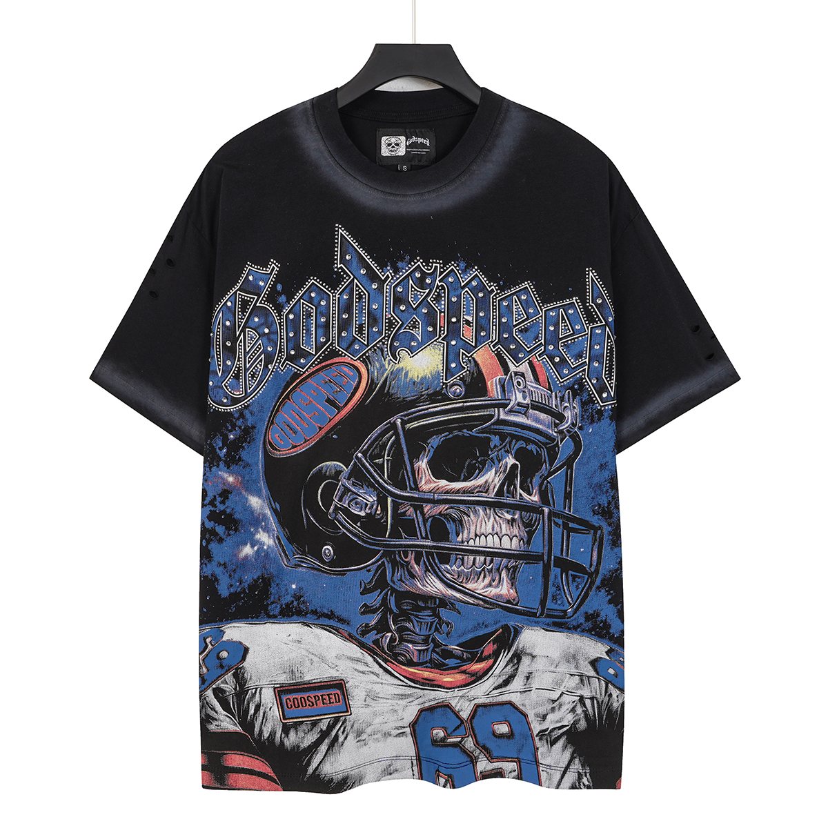 Godspeed Football Skull Graphic T-Shirt ¡ª front