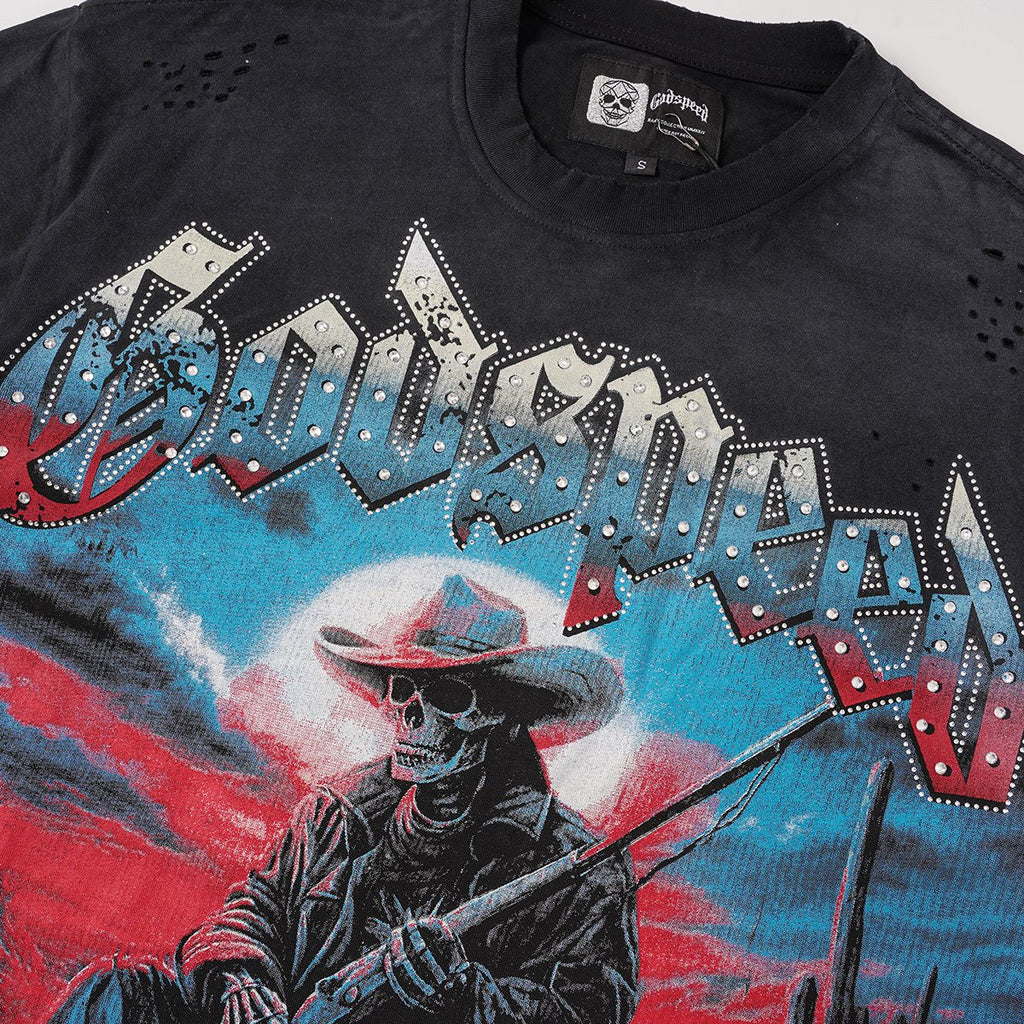 Godspeed Cowboy Skull Rhinestone-Style Short-Sleeve T-Shirt ¡ª detail