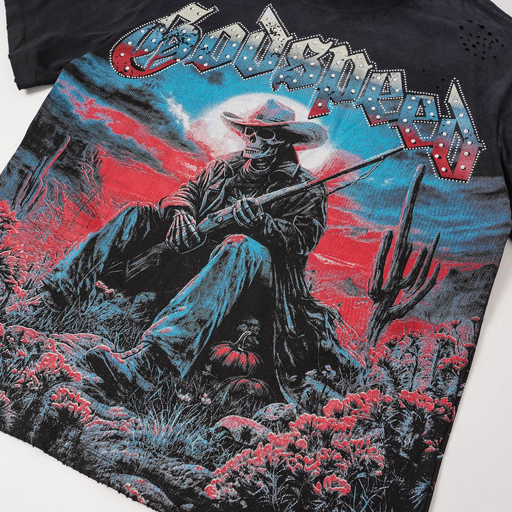 Godspeed Cowboy Skull Rhinestone-Style Short-Sleeve T-Shirt ¡ª detail