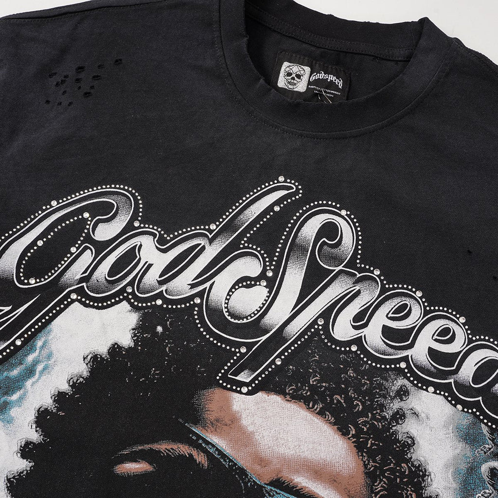 Godspeed Portrait Skull Distressed Short-Sleeve T-Shirt ¡ª detail