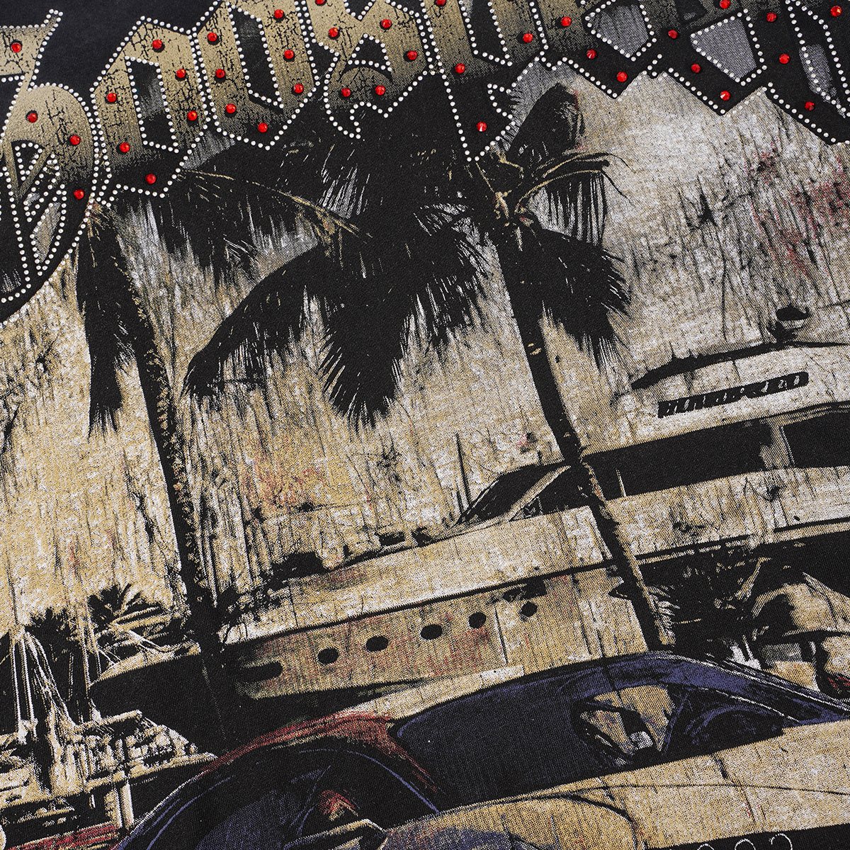 Godspeed Distressed Rhinestone Graphic T-Shirt ¡ª detail