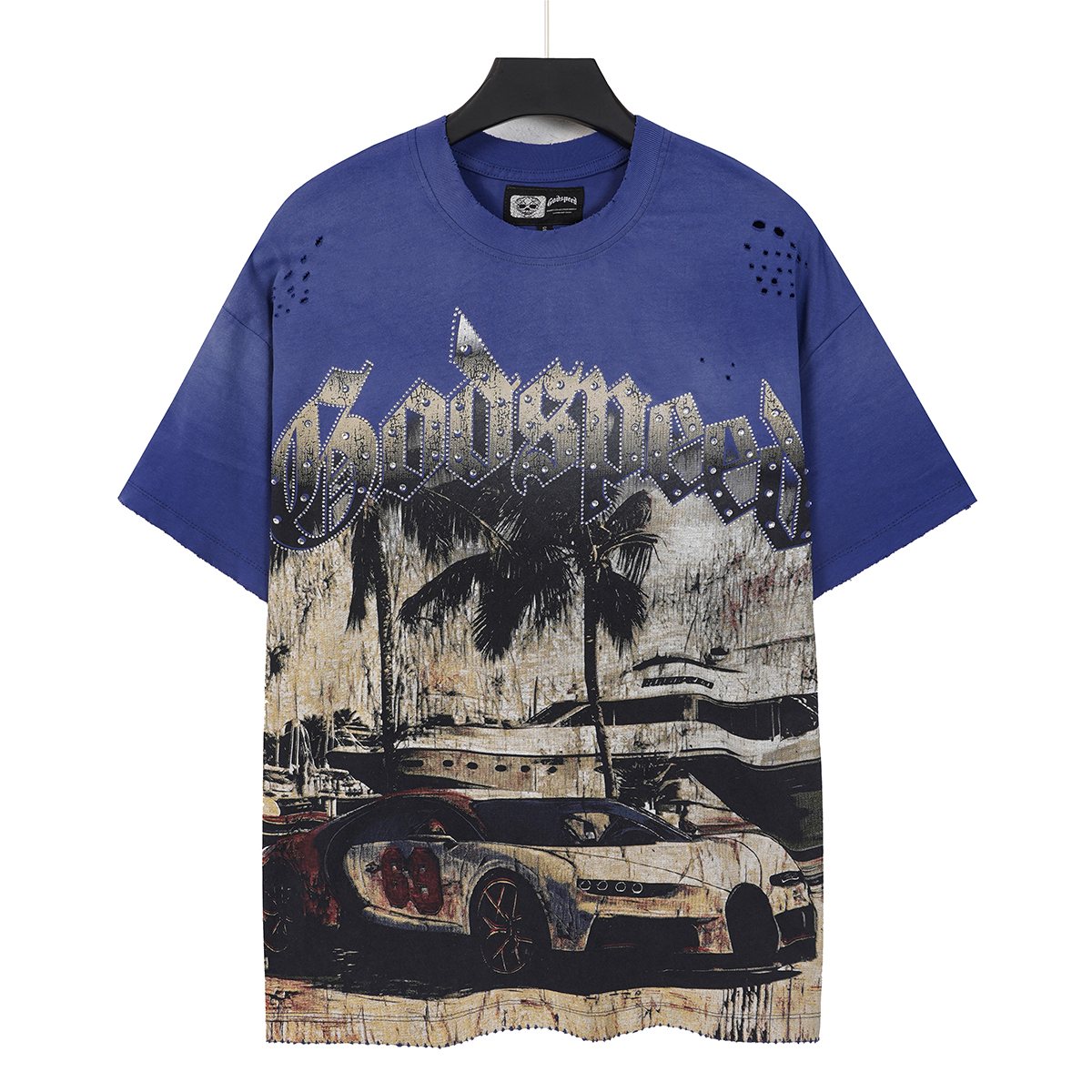 Godspeed Distressed Rhinestone Graphic T-Shirt ¡ª front