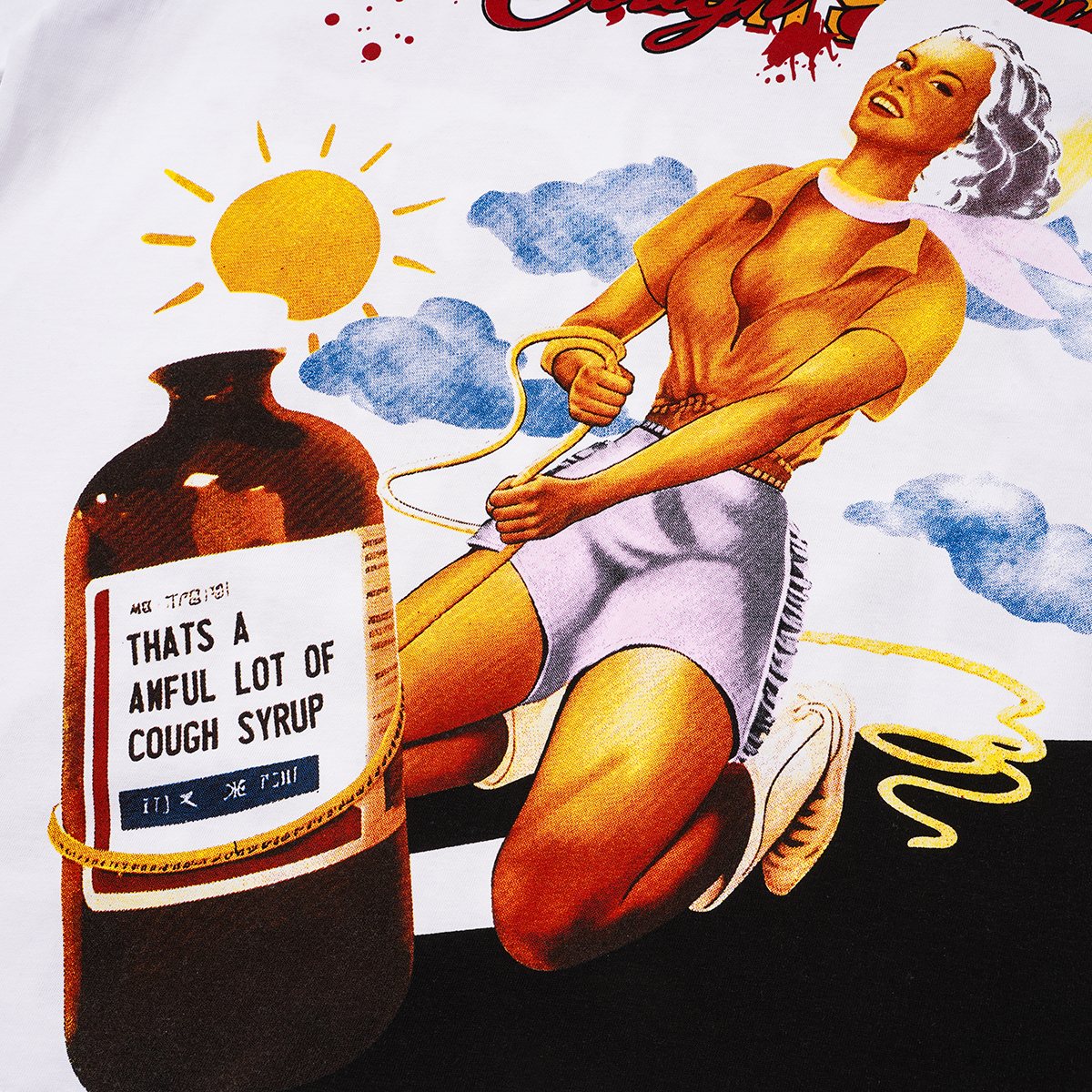 THAT'S A AWFUL LOT OF COUGH SYRUP White Front & Back Graphic T-Shirt ¡ª detail