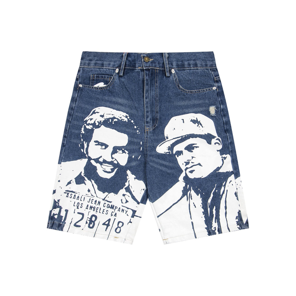 ASAALL Portrait Graphic Washed Denim Shorts ¡ª hero
