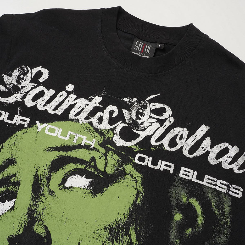 SAINT Black Graphic Short-Sleeve T-Shirt ¡ª detail