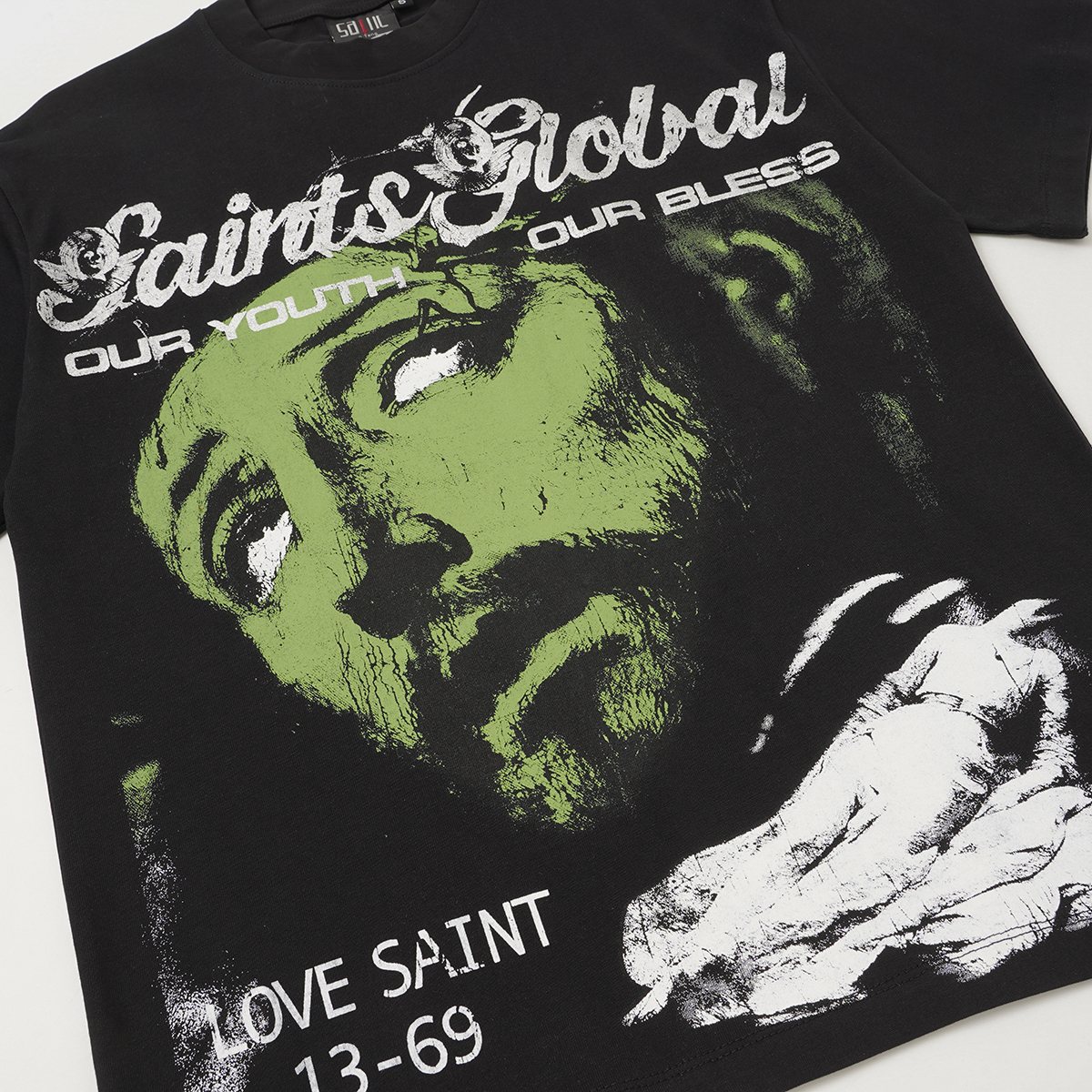 SAINT Black Graphic Short-Sleeve T-Shirt ¡ª detail