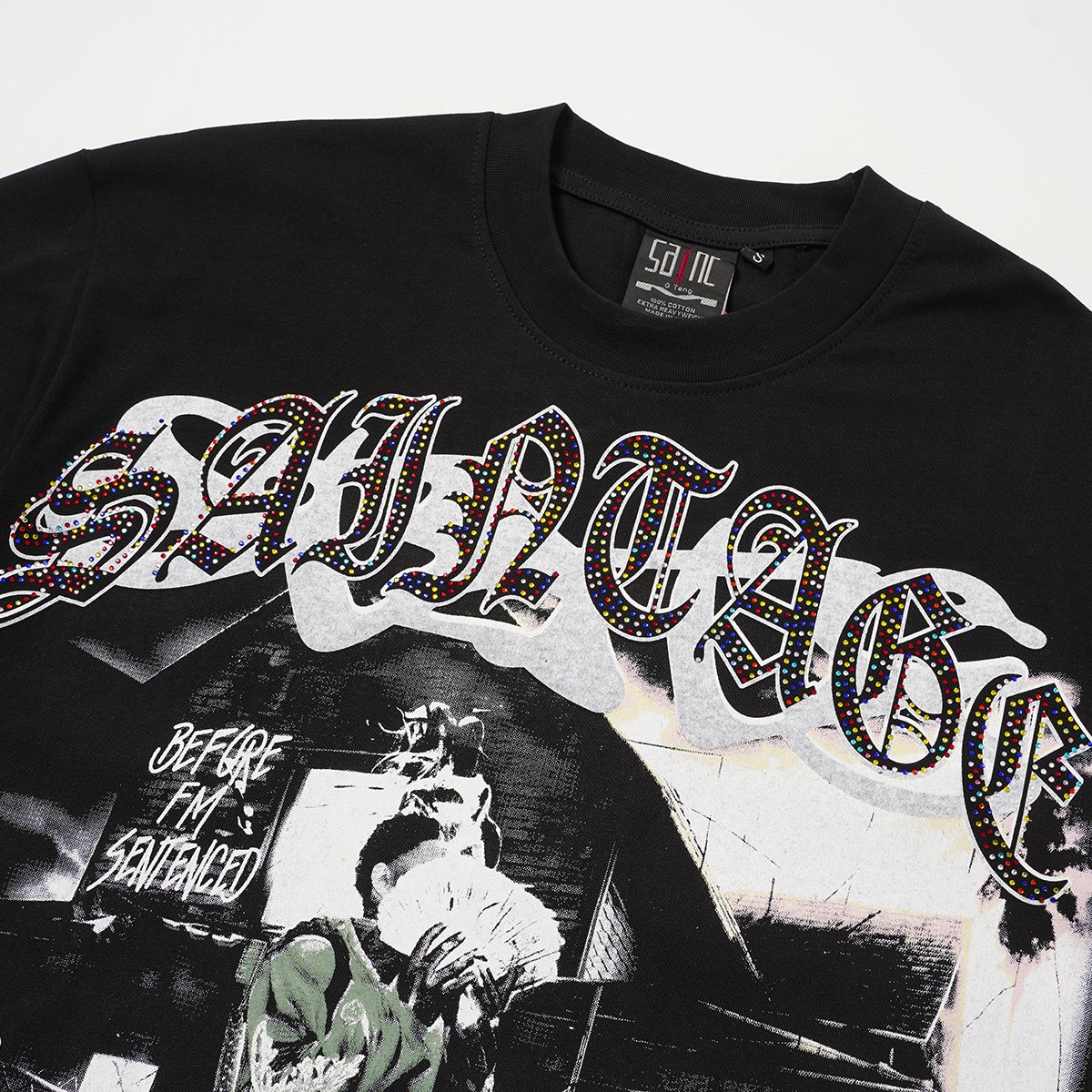 SAINT Black Rhinestone Graphic T-Shirt ¡ª detail