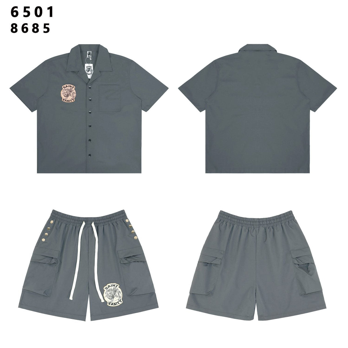 SAINT Vanity Patch Short-Sleeve Shirt & Cargo Shorts Set ¡ª front