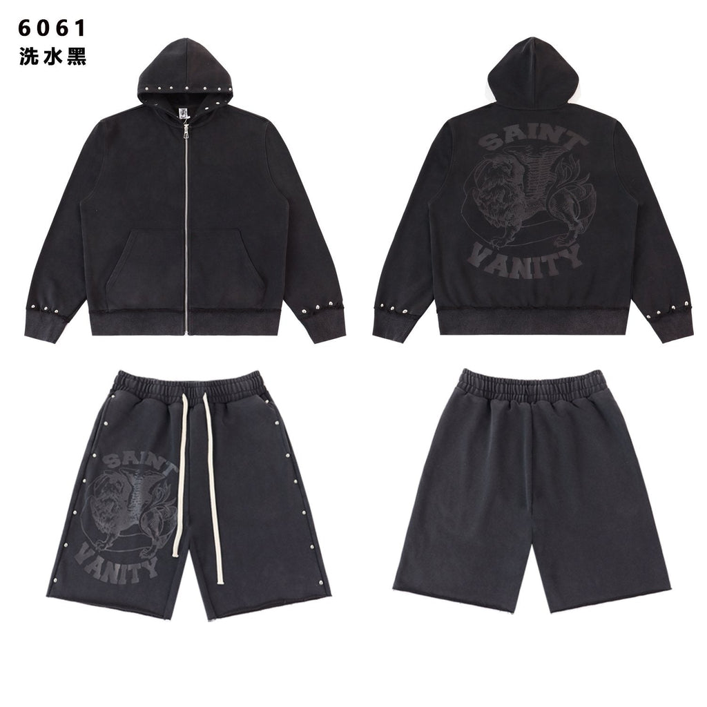 SAINT Washed Animal Graphic Zip Hoodie & Shorts Set ¡ª hero