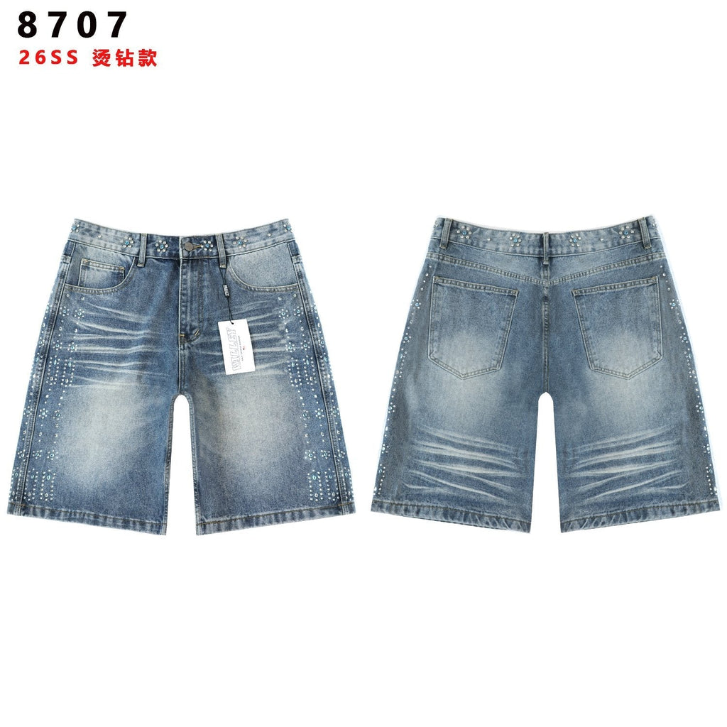 Vale Forever Rhinestone Side-Detail Washed Denim Shorts ¡ª hero