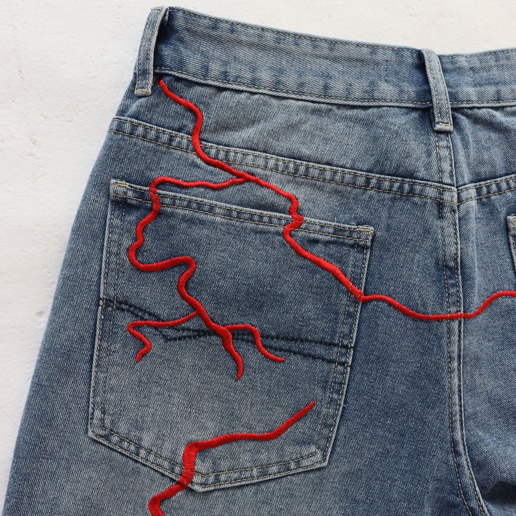 VALLEY Skittle Letter Lightning Denim Shorts ¡ª detail
