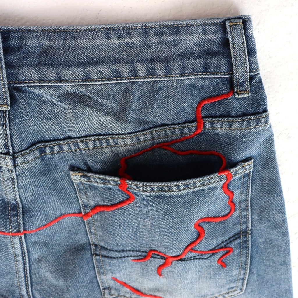 VALLEY Skittle Letter Lightning Denim Shorts ¡ª detail