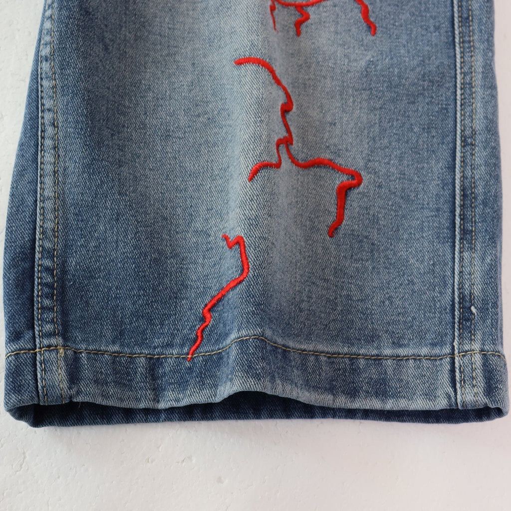VALLEY Skittle Letter Lightning Denim Shorts ¡ª detail