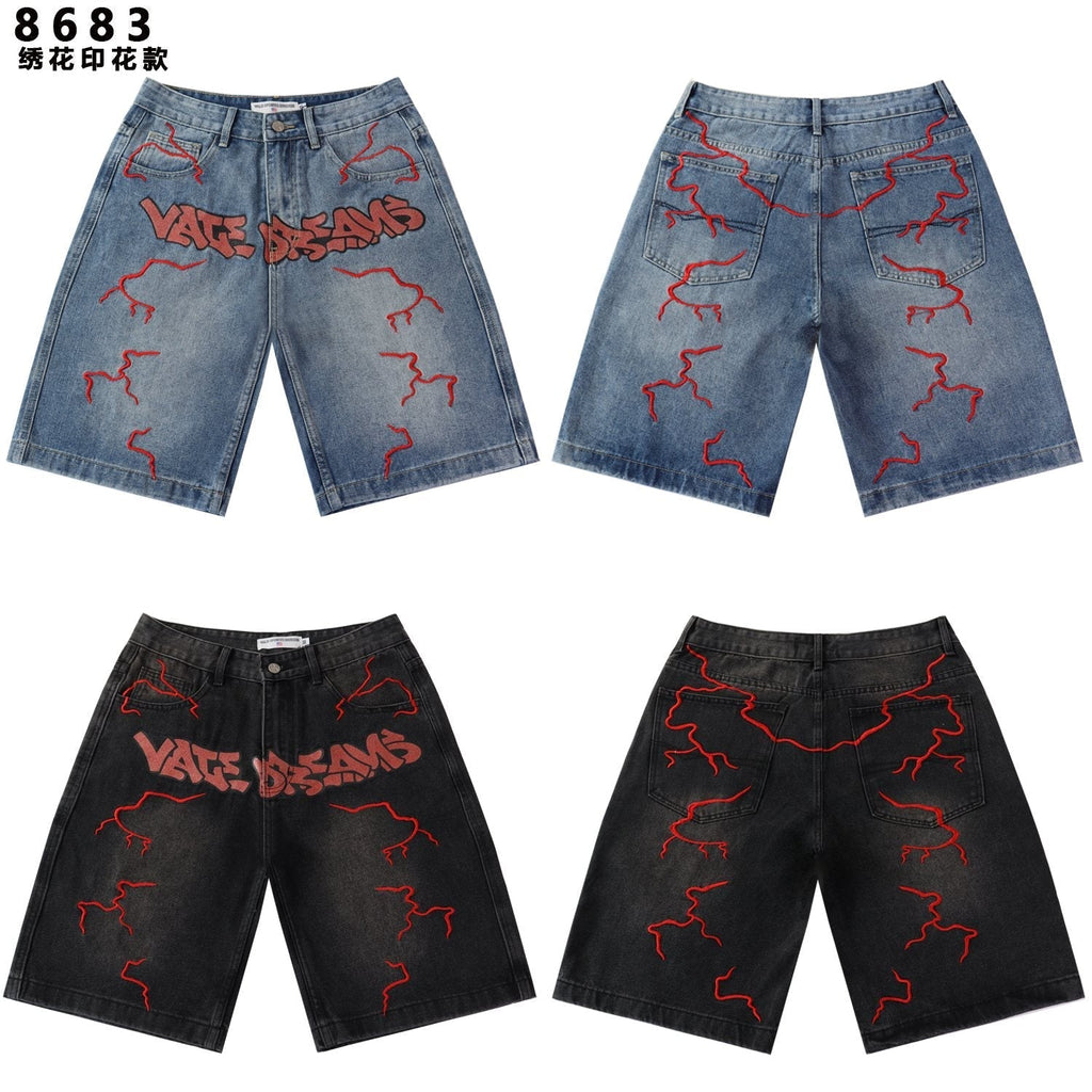 VALLEY Skittle Letter Lightning Denim Shorts ¡ª comparison