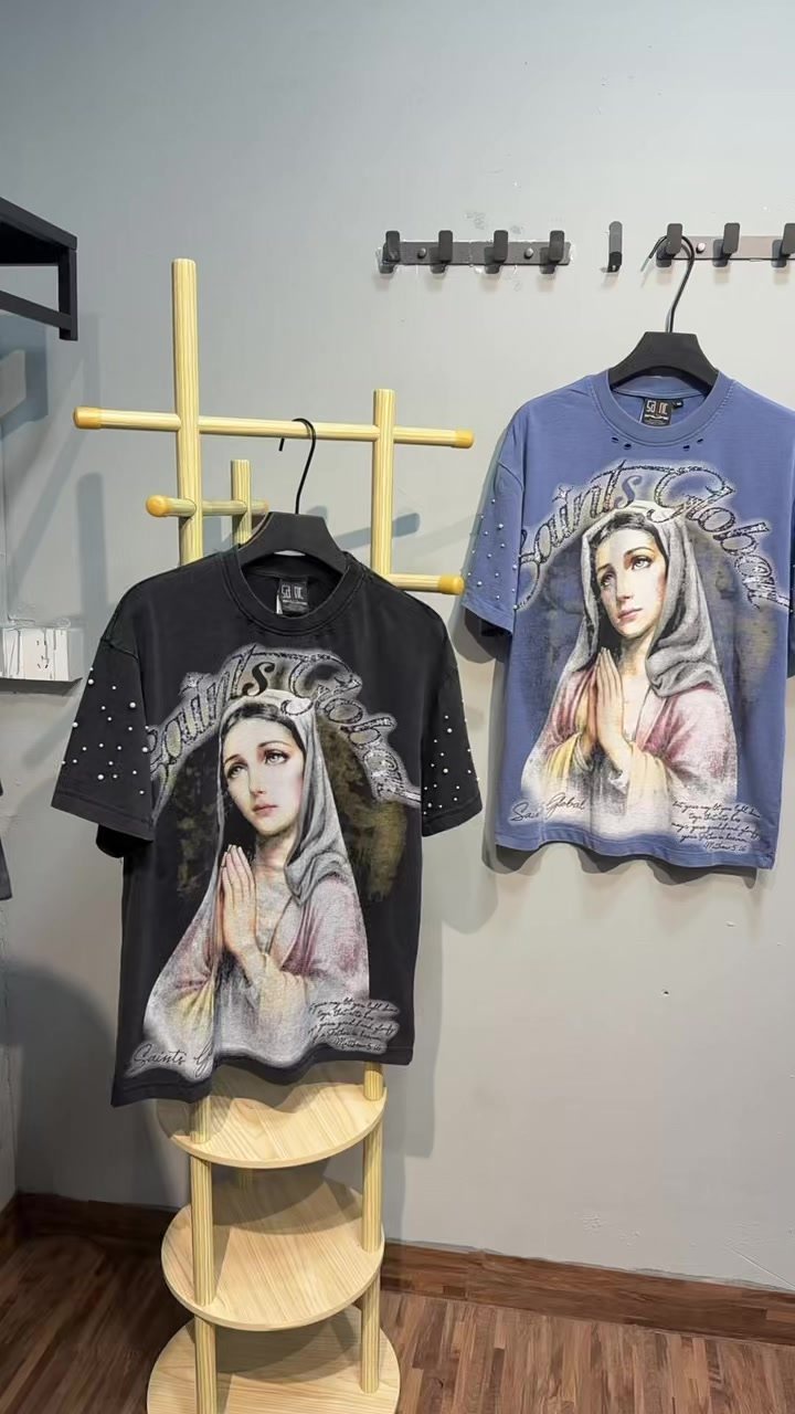 SAINT Distressed Rhinestone Graphic T-Shirt ¡ª context