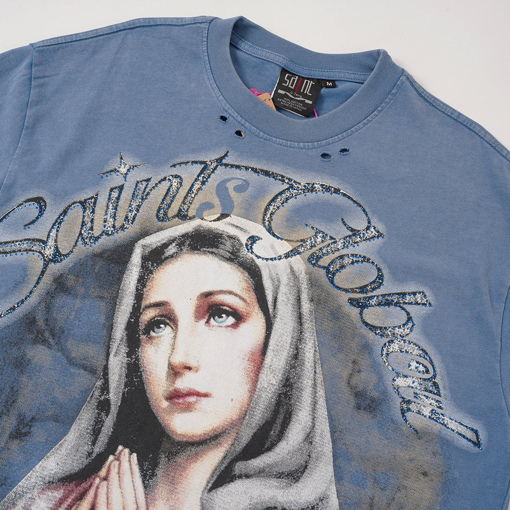 SAINT Distressed Rhinestone Graphic T-Shirt ¡ª detail