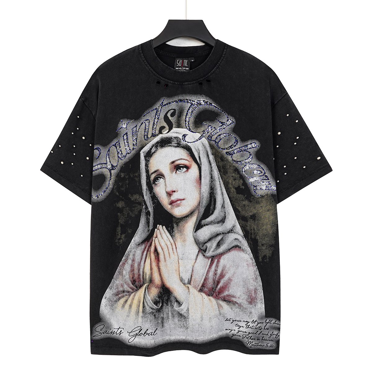 SAINT Distressed Rhinestone Graphic T-Shirt ¡ª hero