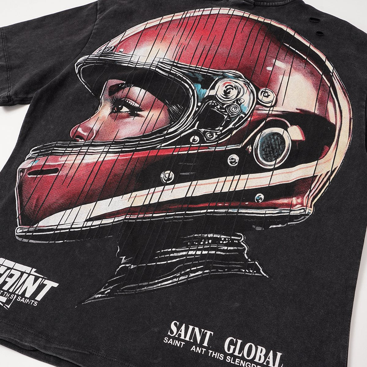 SAINT Washed Rhinestone Graphic T-Shirt ¡ª detail