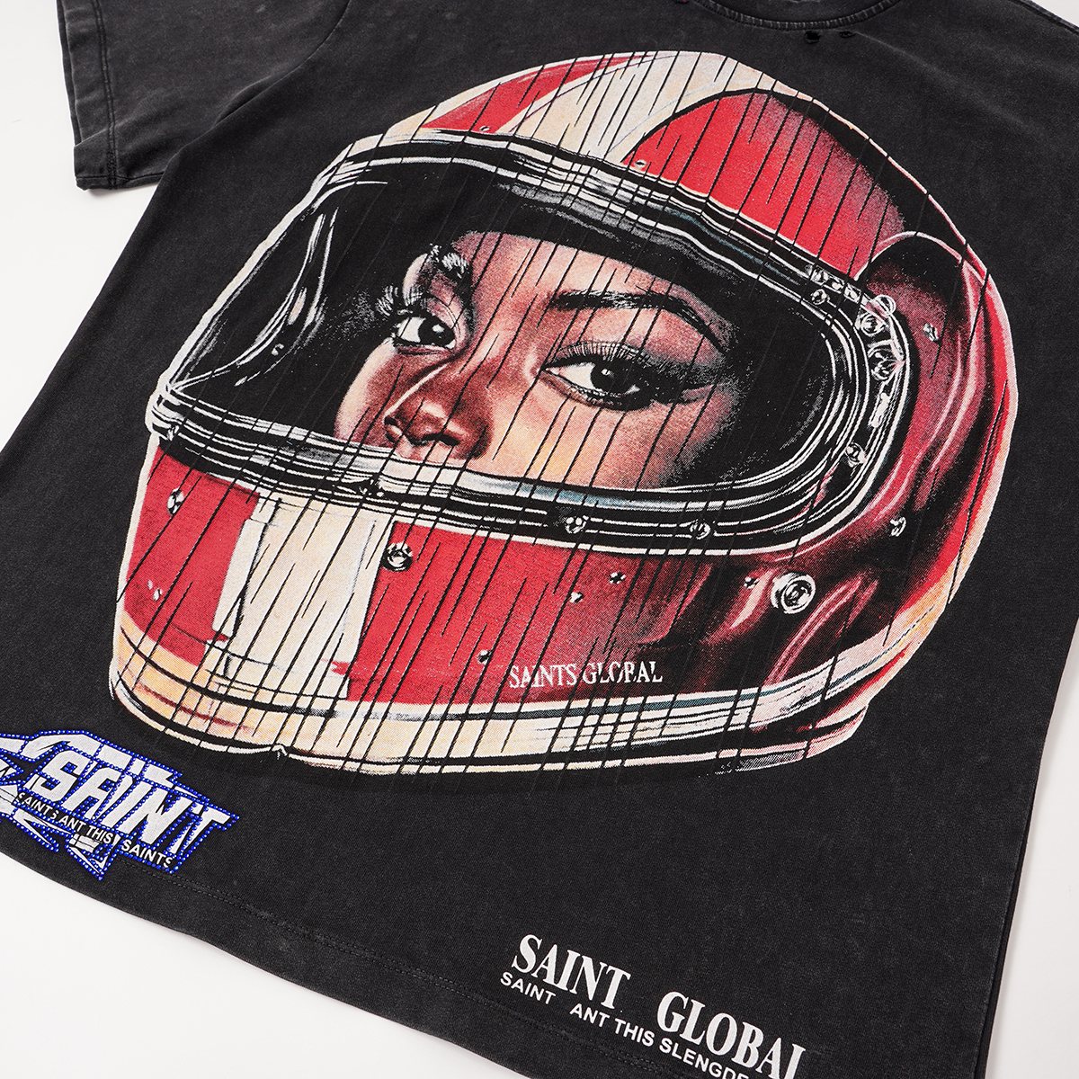 SAINT Washed Rhinestone Graphic T-Shirt ¡ª detail