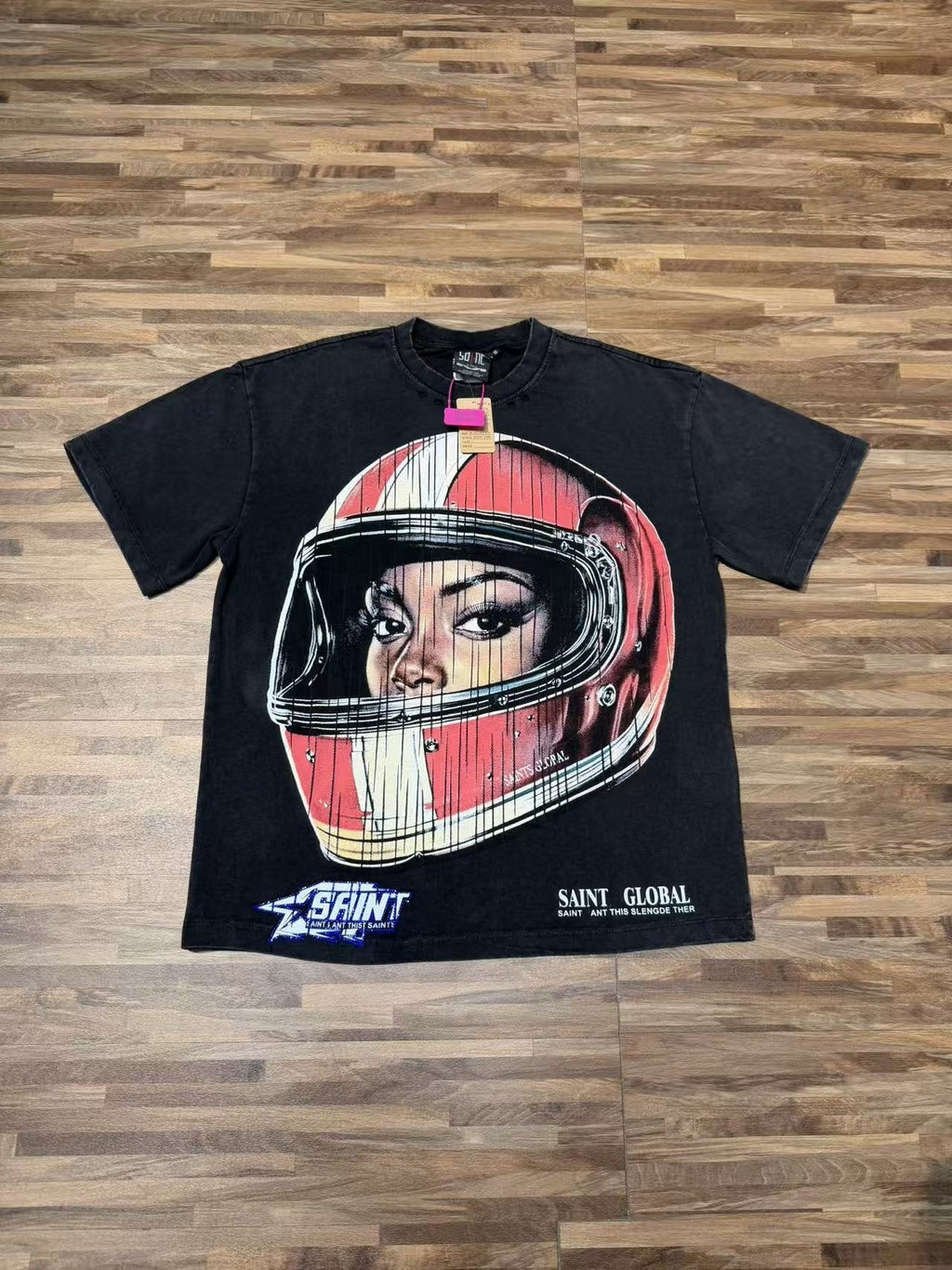 SAINT Washed Rhinestone Graphic T-Shirt ¡ª front