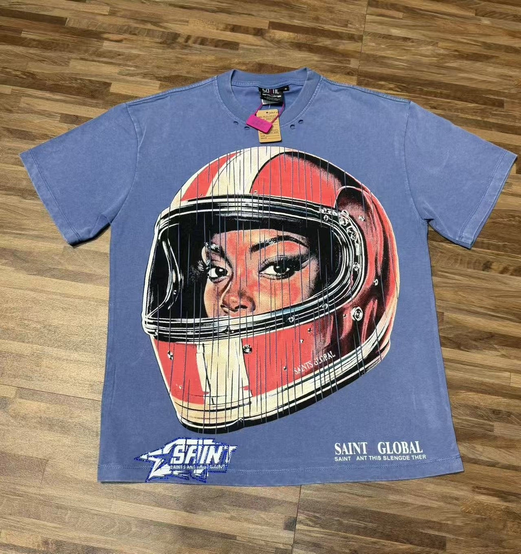 SAINT Washed Rhinestone Graphic T-Shirt ¡ª front