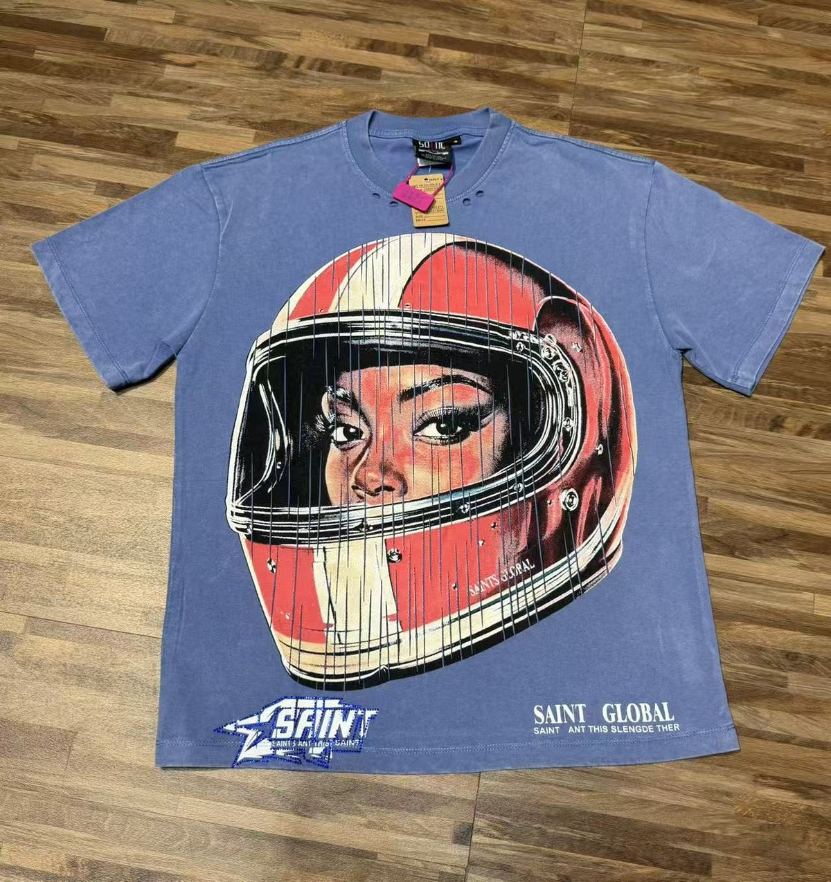 SAINT Washed Rhinestone Graphic T-Shirt ¡ª front