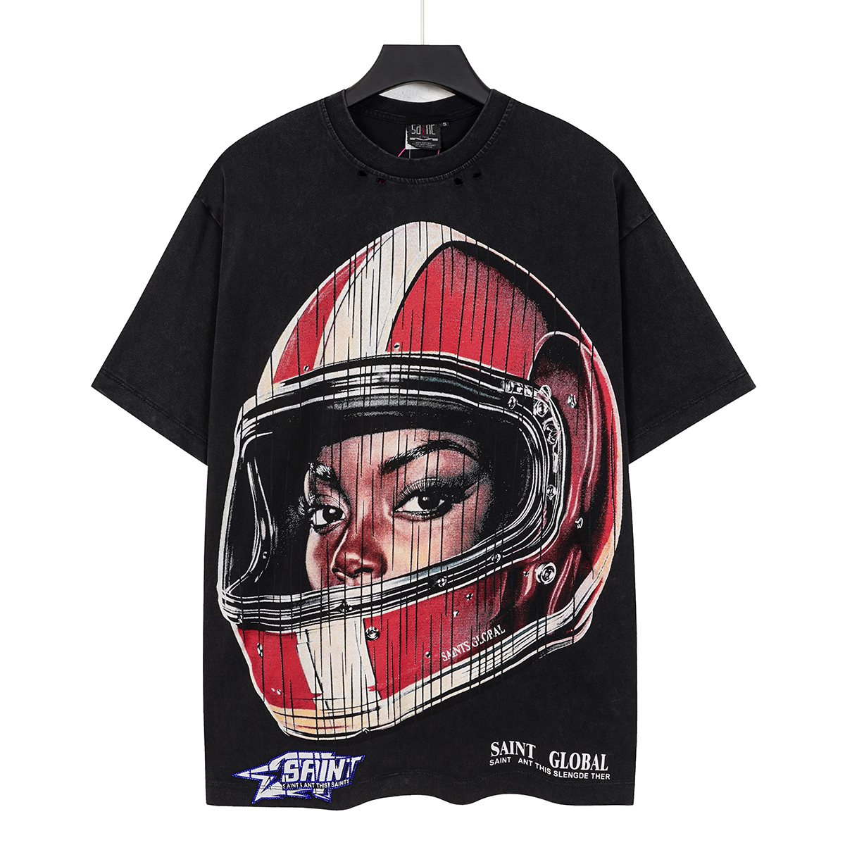 SAINT Washed Rhinestone Graphic T-Shirt ¡ª front