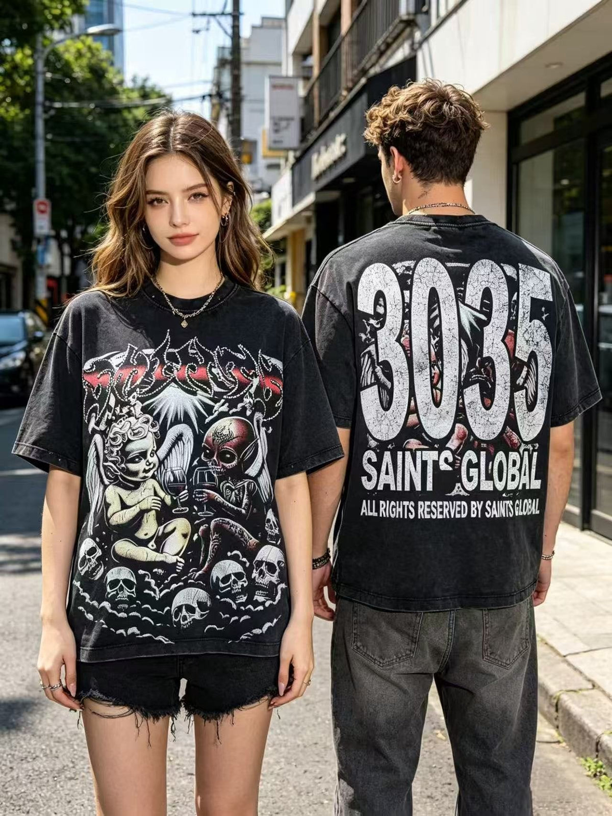 SAINT Angel & Devil 3035 Short-Sleeve Graphic T-Shirt ¡ª context