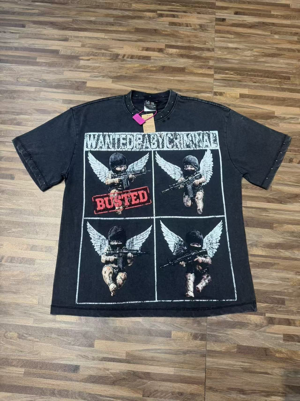 SAINT Rhinestone Distressed Graphic T-Shirt ¡ª front