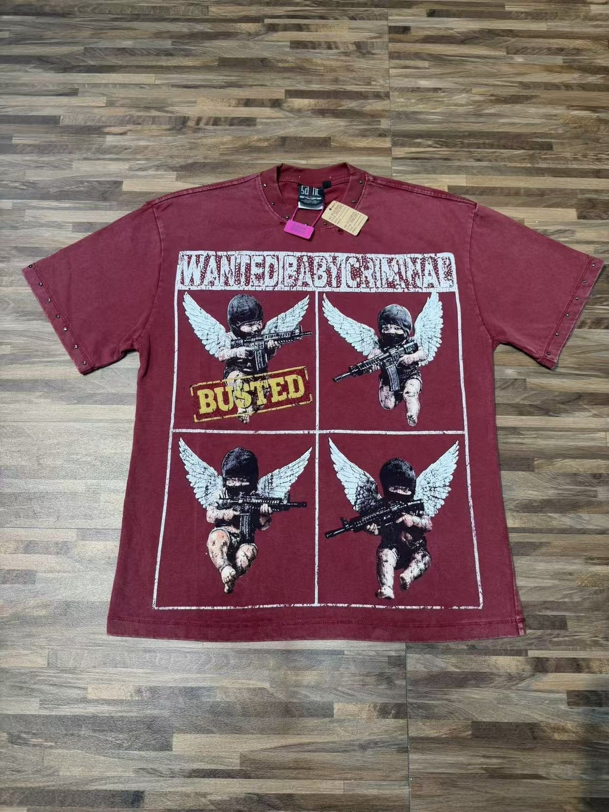 SAINT Rhinestone Distressed Graphic T-Shirt ¡ª front