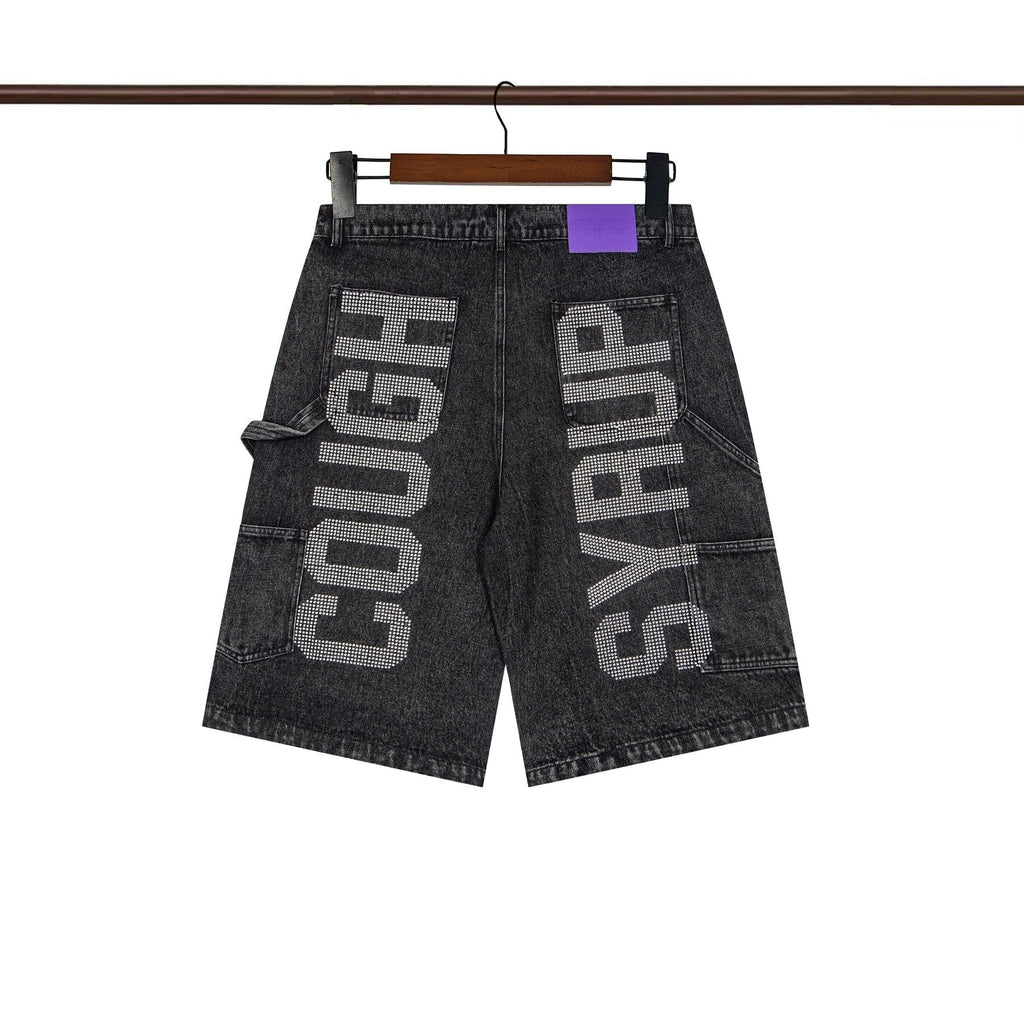 THAT'S A AWFUL LOT OF COUGH SYRUP Rhinestone Washed Denim Shorts ¡ª back