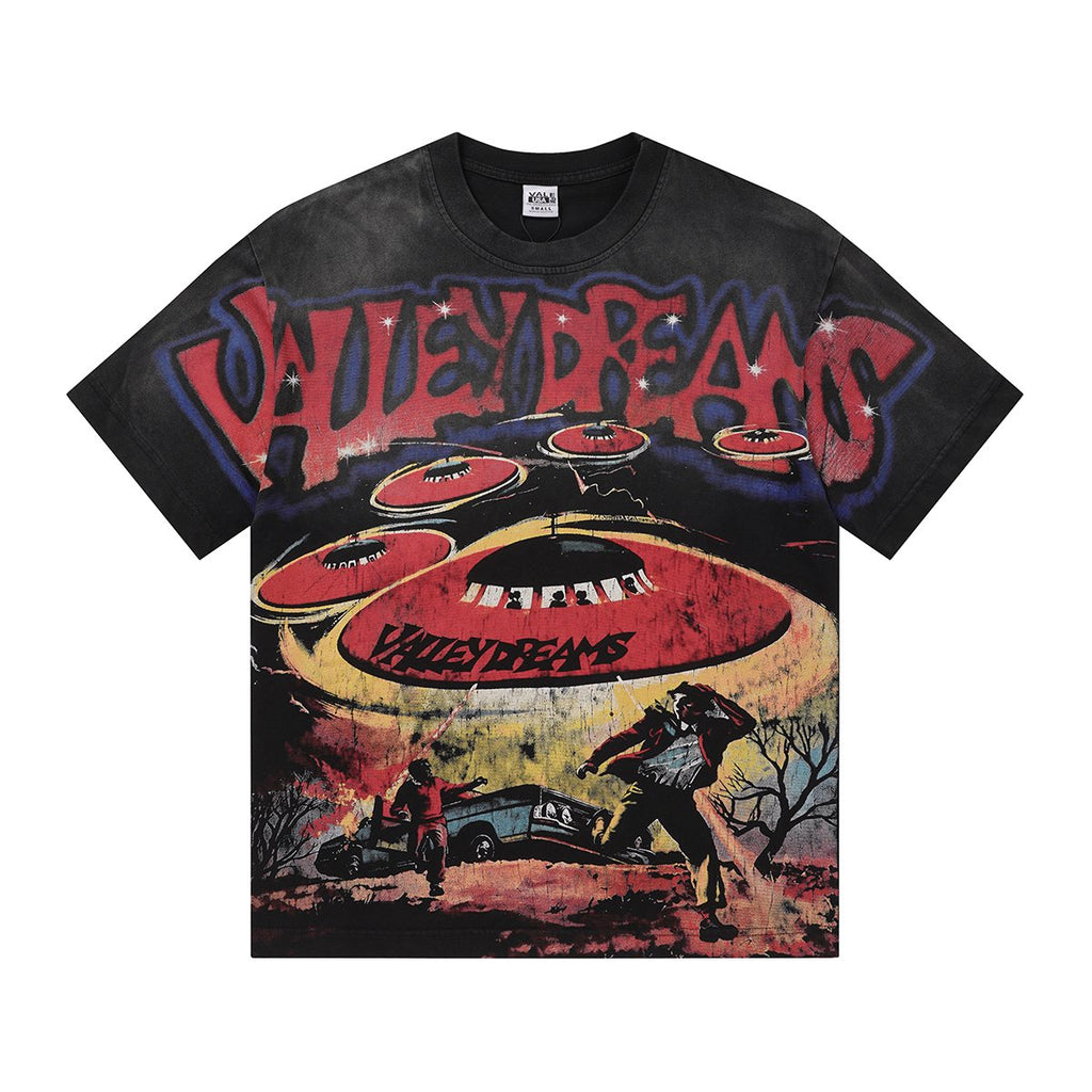 VALLEY UFO Graphic Washed Black T-Shirt ¡ª hero
