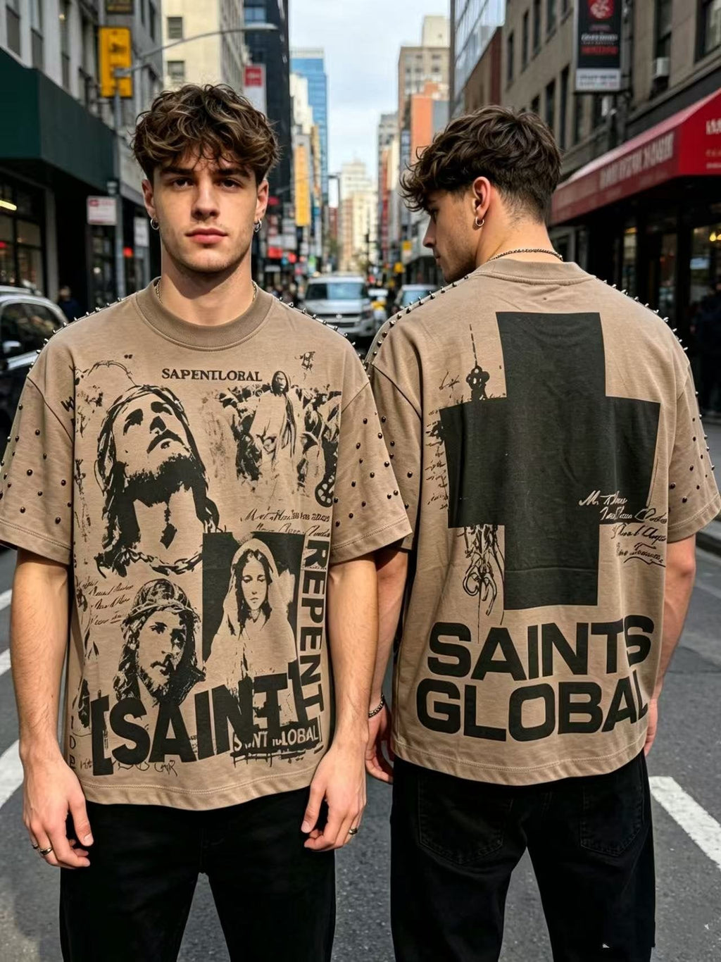 SAINT Taupe Front & Back Graphic T-Shirt ¡ª context