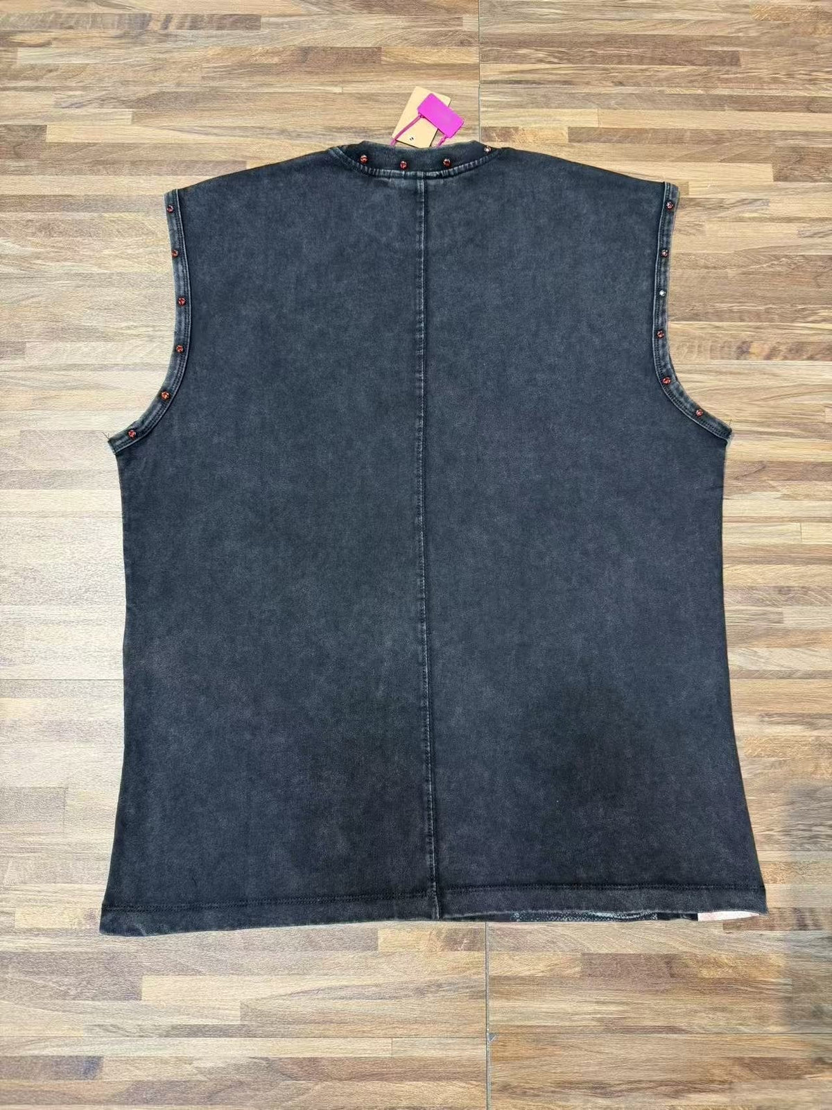SAINT Washed Black Rhinestone Rock Graphic Sleeveless T-Shirt ¡ª back