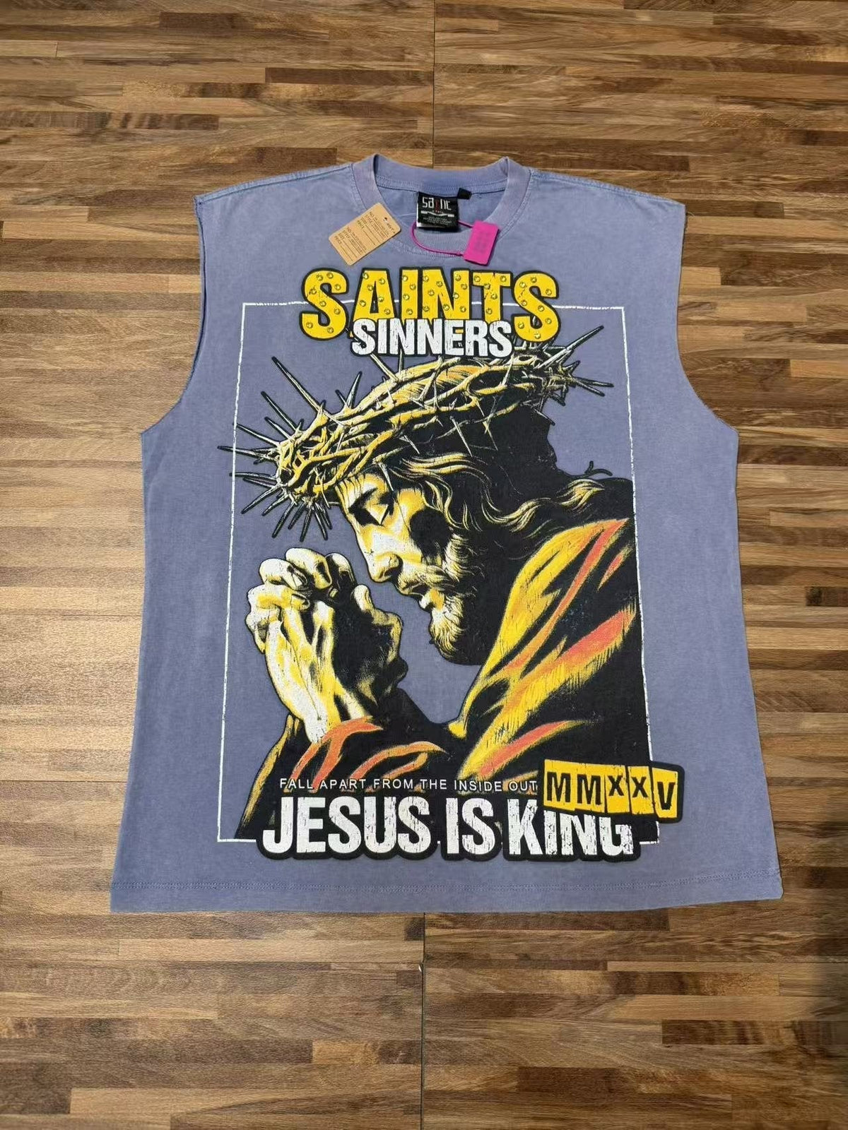 SAINT Rhinestone Graphic Sleeveless T-Shirt ¡ª front
